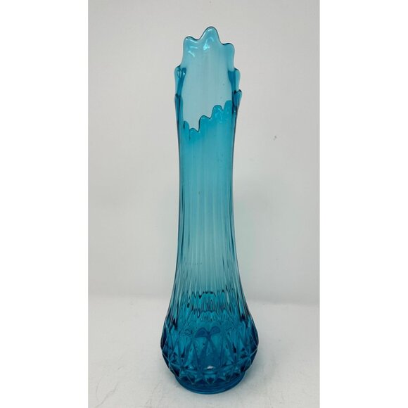L.E. SMITH NESTING TRIANGLE 14.5" Swung Vase #1153 PEACOCK BLUE Fayette Glass - Picture 3 of 11